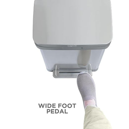 Clorox 13 Gallon Trash Can - 50L Kitchen Trash Can with Wide Step Pedal - Rectangular Stainless Steel Garbage Bin with Hinged Rim and Odor Protection
