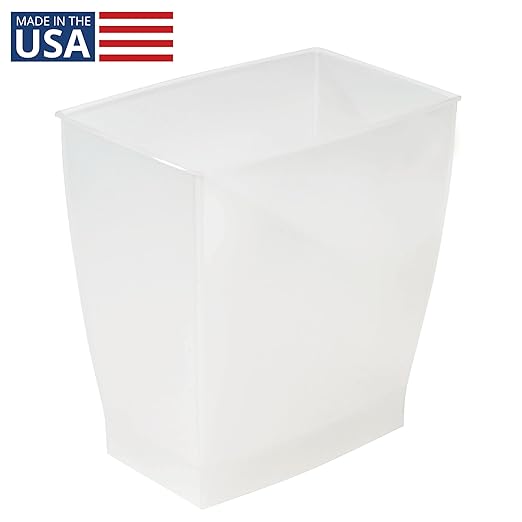 iDesign Small Plastic Bathroom Trash Can, Slim Rectangle Garbage Bin for Bedroom, Office, Dorm, Clear Frost