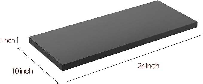 JPND Wall Shelf Set of 3, Black Floating Shelves 24 in W x 10 in D x 1 in H, Wooden Floating Wall Shelf with Invisible Brackets for Living Room/Bedroom/Bathroom/Kitchen Storage and Decor