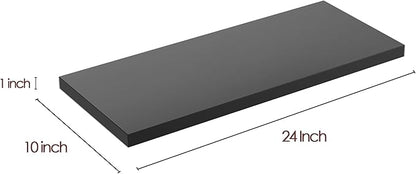JPND Wall Shelf Set of 3, Black Floating Shelves 24 in W x 10 in D x 1 in H, Wooden Floating Wall Shelf with Invisible Brackets for Living Room/Bedroom/Bathroom/Kitchen Storage and Decor