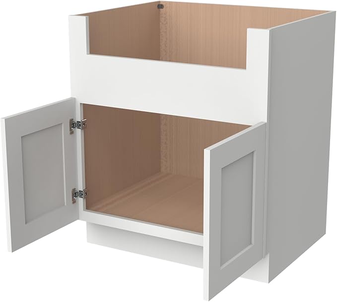 CozyHommie 33" RTA Shaker Solid Wood White Farmhouse Sink Base Cabinet WITT 2 Doors - Large Capacity Under Sink Storage with Soft-Close Doors for Kitchen, Bathroom, Laundry Room (Origami White)