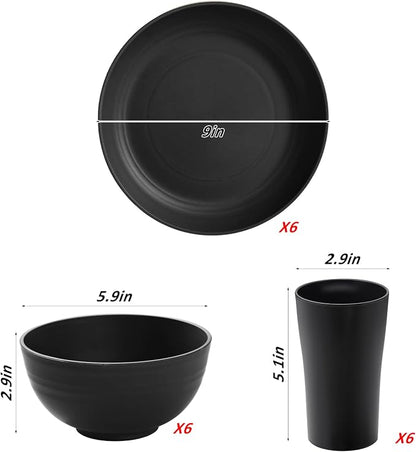 18pcs Wheat Straw Dinnerware Sets, SANLUNS Unbreakable Reusable Dinnerware Set for 6,Kitchen Cups Plates and Bowls Sets Plates Cups and Bowls Set Dishwasher Microwave Safe Dinner Dishes
