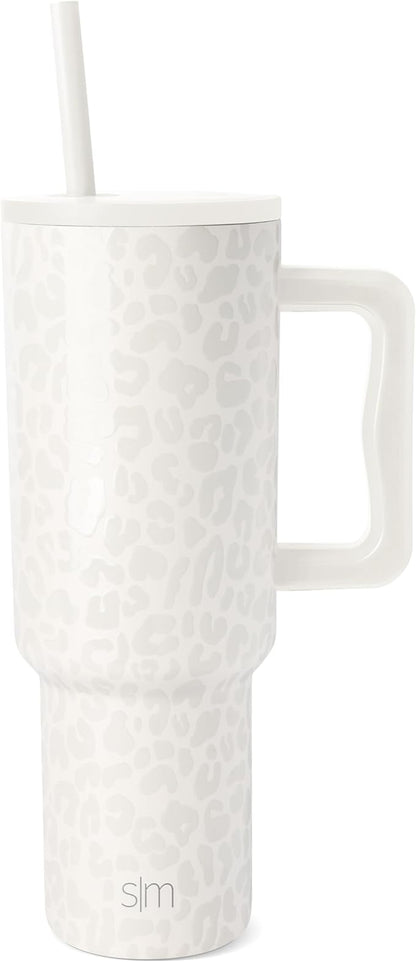 Simple Modern 40 oz Trek Tumbler with Handle and Straw Lid | Cup Holder Friendly Insulated Stainless Steel Travel Mug | Cream Leopard