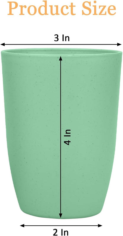 Wheat Straw Cups Set of 4, Drinking Cup Reusable Cups, Dishwasher Safe 12 oz for Kitchen, Home, Office, and Outdoor Use (light green)