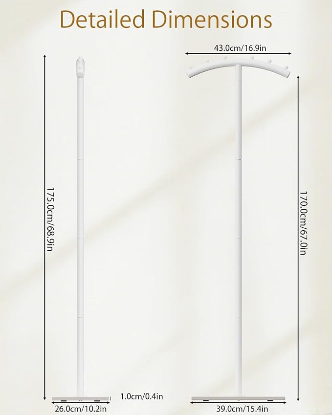 Arcuate Garment Rack, T-shaped Coat Tree Freestanding, Metal Coat Racks, Natural Stable Rock Base, Suitable For Entrances, Corridors, Halls, 68.9in, White