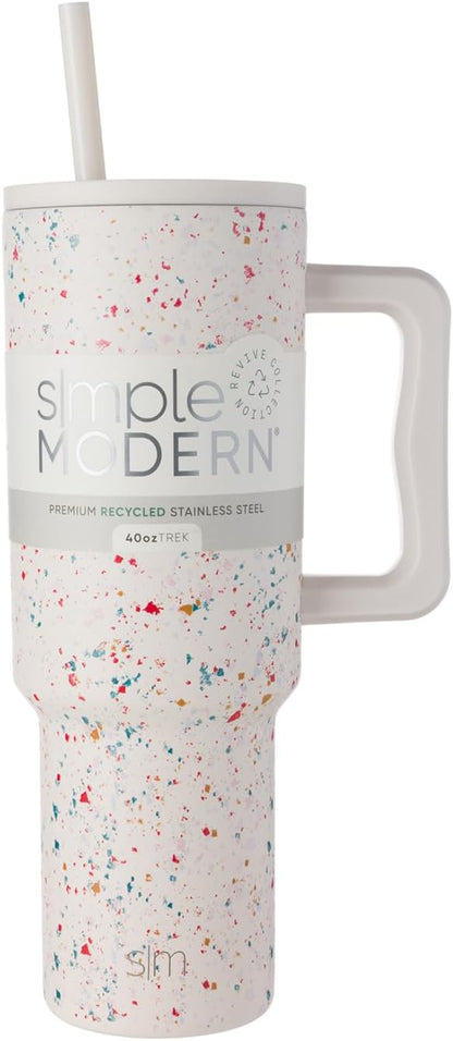 Simple Modern 40 oz Trek Tumbler with Handle and Straw Lid | Cup Holder Friendly Insulated Stainless Steel Travel Mug | Cream Terrazzo