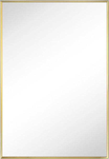 TEHOME 16.5'' x 24'' Brushed Gold Recessed and Surface Mount Bathroom Medicine Cabinet with Mirror Brushed Gold Square Cornered Metal Framed Rounded Rectangle Medicine Cabinet Mirror