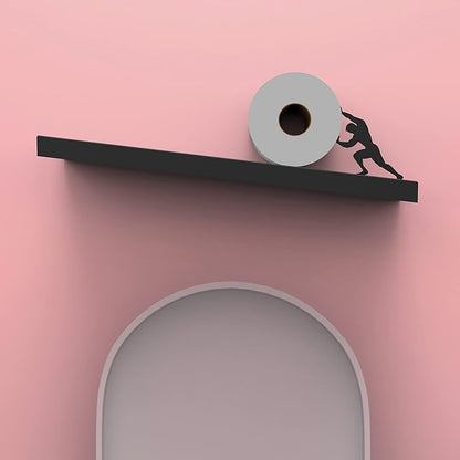 Artori Floating Toilet Paper Shelf Storage - Bathroom Wall Decorations, Tilted Wall Toilet Paper Holder, Mounted Toilet Decor Organizer for Tissue Rolls, Wipes, Towels, & More - Sisyphus Black