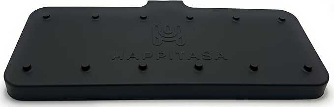 Happitasa Silicone Soap Dish Tray and Sponge Holder with Drain Chute and Feet | 3-Way Sloped Design | Bathroom and Kitchen Sink Organizer Caddy (Black, 10"x4")