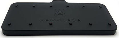 Happitasa Silicone Soap Dish Tray and Sponge Holder with Drain Chute and Feet | 3-Way Sloped Design | Bathroom and Kitchen Sink Organizer Caddy (Black, 10"x4")