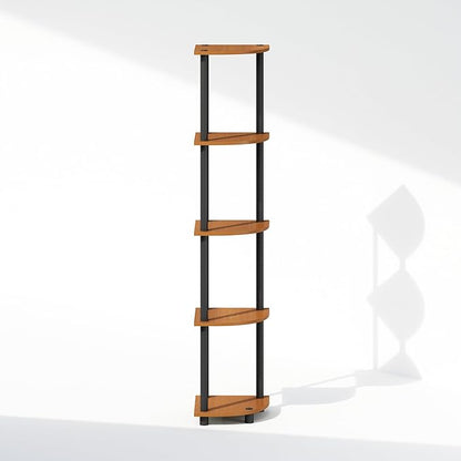 Furinno Turn-N-Tube Storage Shelves, 5-Tier Book Shelf, Corner Shelf, Toolless Open Shelves, for Organization and Storage, Living Room, Home Office, Hallway, Bedroom, Light Cherry