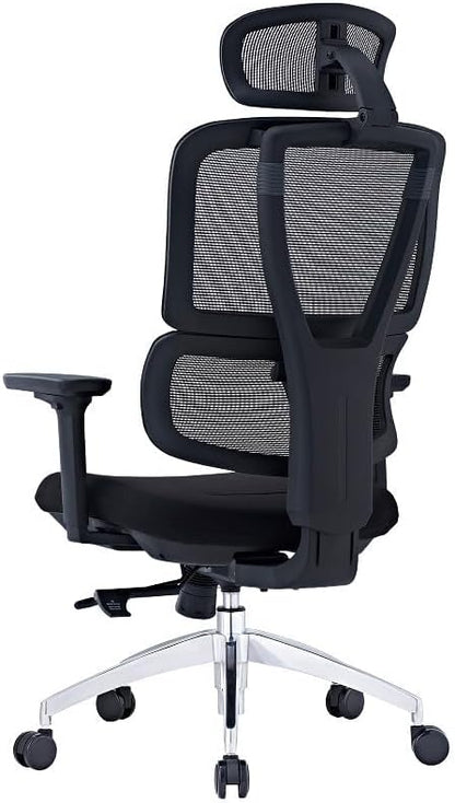 SUNLINE Elevate Office Chair - Ergonomic & Adjustable Lumbar Support System with Aluminum Base - 4D Curved Mesh Headrest & 3D Armrest Chair, Tilt Control