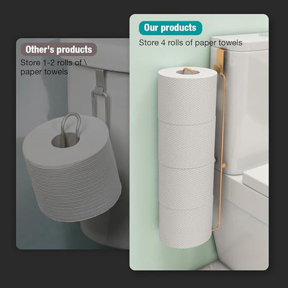 Conworld Toilet Paper Storage Wall Mount, Over The Tank Toilet Tissue Roll Holder Dispenser Reserve for Bathroom Storage and Organization, for 4 Roll Tissue, Gold, 1 Pack