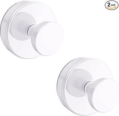 Bntuk Suction Cup Hooks for Shower, Removable Towel Hooks for Bathroom Window Glass Door Wall, Bath Robe Looafh Hook for Hanging - 2 Pack, White