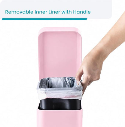Home Zone Living 1.3 Gallon Small Bathroom Trash Can with Lid and Step Pedal, Stainless Steel Wastebasket with Slim Design for Home and Office, Matte Pink, 5 Liters