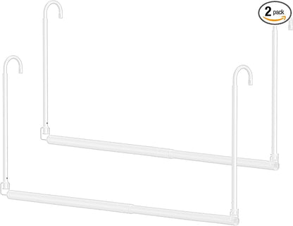 Hanging Closet Rod, 2 Pack Adjustable Height & Width Closet Rods for Hanging Clothes-Closet Extender Hanging Rod Space-Maximizing Design Suitable for Hanging and Drying Clothes, White