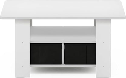 Furinno Andrey Coffee Table, Small Modern Center Table with Storage and Bin Drawer, Side Table for Living Room, Bedroom, Home Office, White