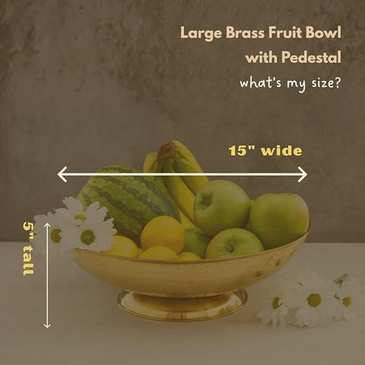 Gold Brass Fruit Bowl for Kitchen Counter, Decorative Bowl, Table Centerpiece, Kitchen Storage, Home Decor, Brass Home Accessories, Pedestal Bowl, Gold Finish, 12" wide (Large 15" Dia)