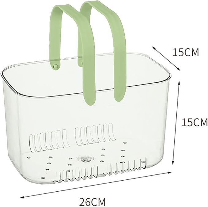 Portable Shower Caddy, Plastic Storage Basket with Handle Box Organizer Bin Drainage Toiletry Tote Bag for Bathroom, Kitchen, College, Gym, Camp (Green)