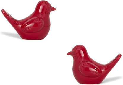 Artconal Small Red Bird Statue Ceramic 2-Piece Set, 2¾ inch Cute Knick Knack for Home Office Shelf Desk Decor