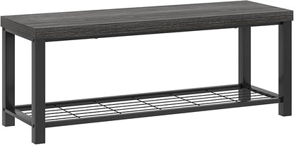 FOLUBAN Shoe Storage Bench, Modern Entryway Bench with Metal Shelf, Industrial Indoor Shoe Bench Seat for Bedroom, Hallway, Living Room, Dark Gray, 47 Inch
