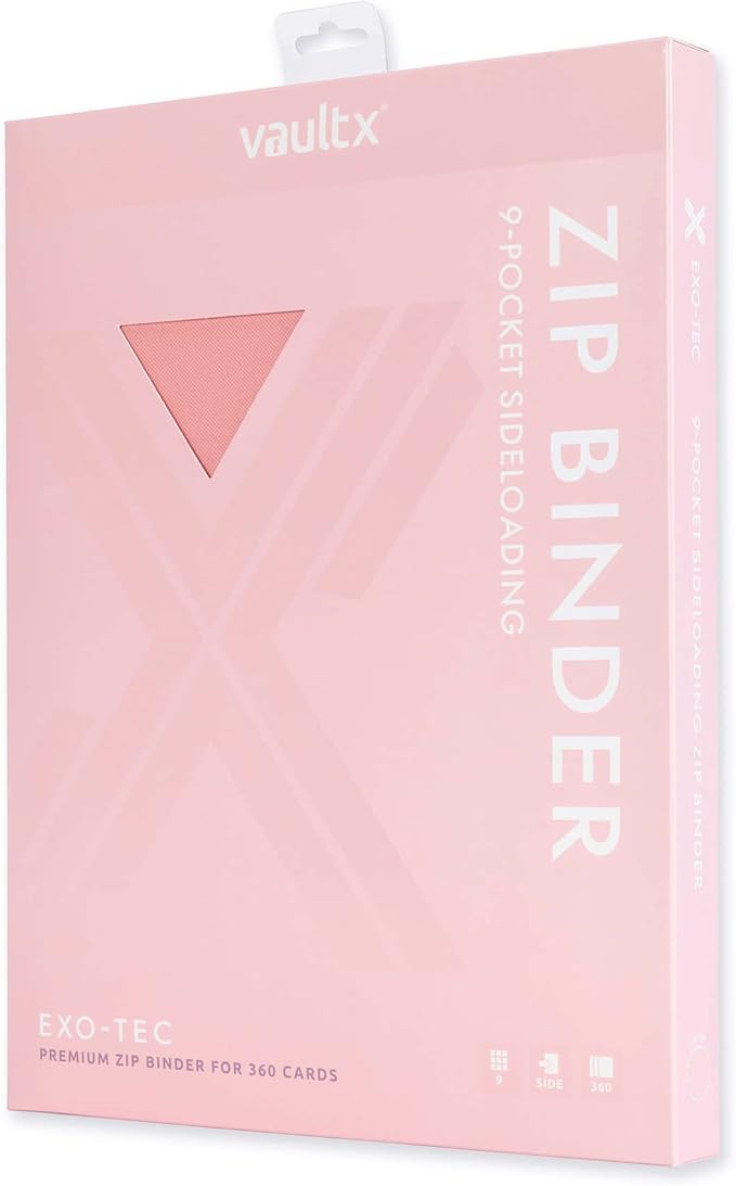 Vault X 4 Pocket Zip Binder, 160 Cards, Exo-Tec Material, 20 Side-Loading Pages (Pink)