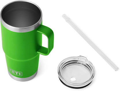 YETI Rambler 25 oz Tumbler with Handle and Straw Lid, Travel Mug Water Tumbler, Vacuum Insulated Cup with Handle, Stainless Steel, Canopy Green