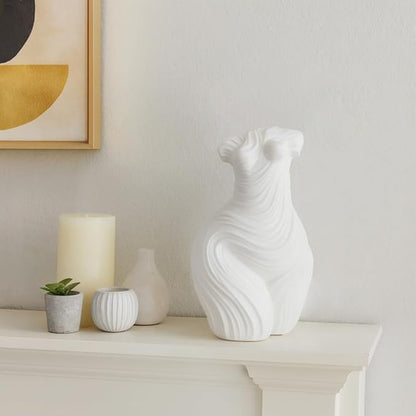 Decorative Home and Office Statue – Polyresin Ribbed Torso Sculpture for Living Room, Bathroom, or Coffee Table Decor – Timeless Shelf Ornament Blending Artistic Beauty and Modern Style – 11" White