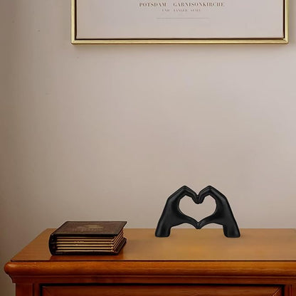 Small Black Decor,Resin Heart Hands Sculpture for Living Room Bedroom Bookshelf Shelves Office Desk Decor,Love Finger Modern Statue for Wedding Decorations,Unique Birthday for Women Girls.