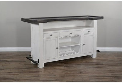 Sunny Designs Carriage House 78" Farmhouse Wood Bar Unit with Sides and Front Foot Rail, Removable Wine Storage Rack, Stemware Rack, Adjustable Shelves, in Dark Brown & White Finish