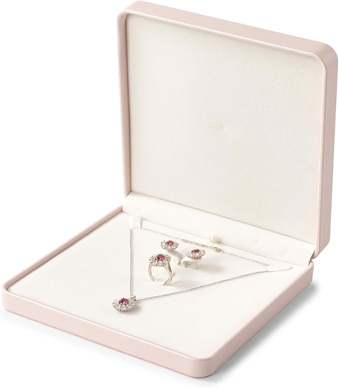 Oirlv Luxury Leather Jewelry Set Box Big Necklace Ring Storage Case Jewelry Gift Box for Bracelet Necklace Earring Ring (Pink)