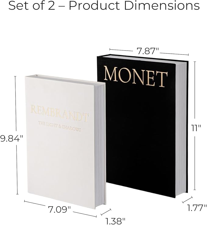 Set of 2 Linen Decorative Books with Hidden Storage – Chic Housewarming & Christmas Gift Idea, Monochrome Faux Book Box for Shelf and Coffee Table Decor (White & Black)