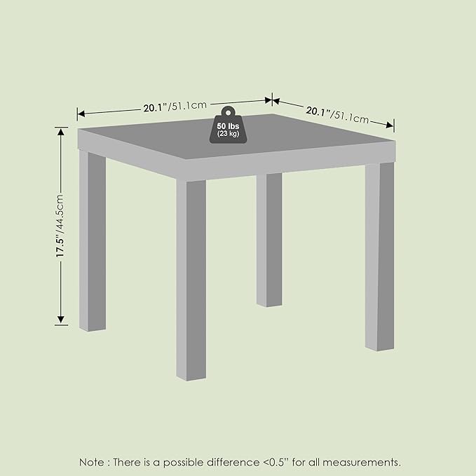Bayan End Table, Square Side Table, for Small Spaces, Living Room, Bedroom, White
