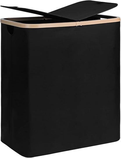DOKEHOM 160L Extra Large Laundry Hamper with Lid, 2-Section Double Laundry Basket with Removable Mesh Liner Bags, Collapsible Clothes Sorter for Family, Bedroom, Laundry Room, Black