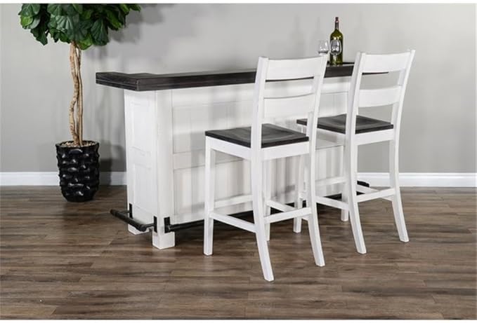 Sunny Designs Carriage House 78" Farmhouse Wood Bar Unit with Sides and Front Foot Rail, Removable Wine Storage Rack, Stemware Rack, Adjustable Shelves, in Dark Brown & White Finish