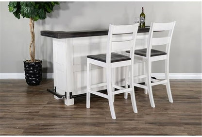 Sunny Designs Carriage House 78" Farmhouse Wood Bar Unit with Sides and Front Foot Rail, Removable Wine Storage Rack, Stemware Rack, Adjustable Shelves, in Dark Brown & White Finish