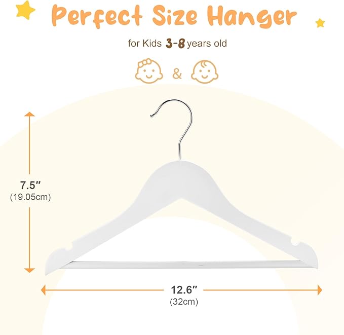 HOUSE DAY Kids Wooden Hangers 20 Pack, Wood Baby Hangers for Baby Clothes, Childrens Coat Hanger with Non Slip Pant Bar, 360° Swivel Hook, White