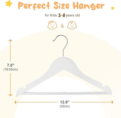 HOUSE DAY Kids Wooden Hangers 20 Pack, Wood Baby Hangers for Baby Clothes, Childrens Coat Hanger with Non Slip Pant Bar, 360° Swivel Hook, White