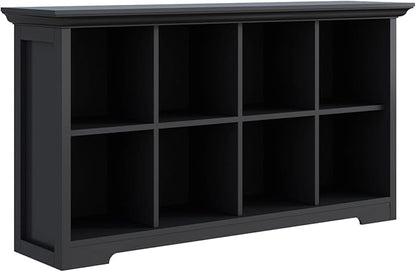 Cube Shelf Bookcase with Base - Wooden 2 Tiers Floor Standing Low Storage Cabinet for Home and Office, 8-Cube Lattice Bookshelf, Black