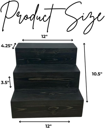 Handmade Tiered Display Shelving - Three Tier Bar Display - Bar Organizer - Liquor Bottle Display (12" with Back, Black)