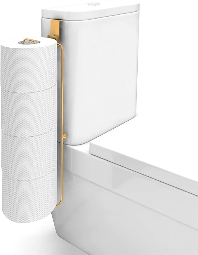 Conworld Toilet Paper Storage Wall Mount, Over The Tank Toilet Tissue Roll Holder Dispenser Reserve for Bathroom Storage and Organization, for 4 Roll Tissue, Gold, 1 Pack