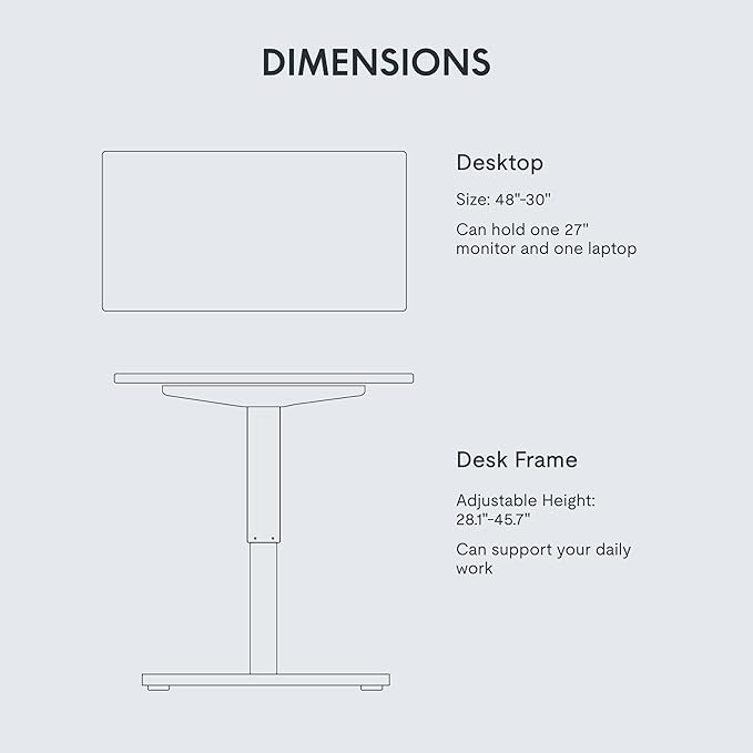 FLEXISPOT EN1 One-Piece Standing Desk with 1-Inch Thick Desktop, 48"x30" Electric Height Adjustable Desk for Home Office & Multi-Device Workstations, White