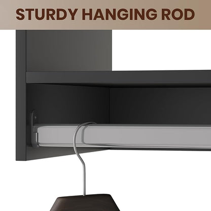 ROOMTEC 19.5" Double Hanging Closet Unit, Modular Closet System with Hanging Rod, Wardrobe Organizer for Bedroom or Walk-in Closet, Wall Mounted, Customizable Clothes Storage Unit, Black