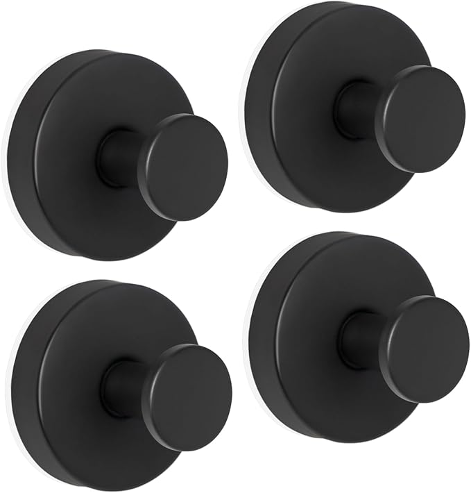 ZESLMG Suction Cup Hooks for Shower, Black Wreath Hangers for Front Door Glass Window Bathroom Kitchen Wall, Removable Towel Holder Bath Robe Loofah Coat Hooks No Damage for Hanging, 4 Pack