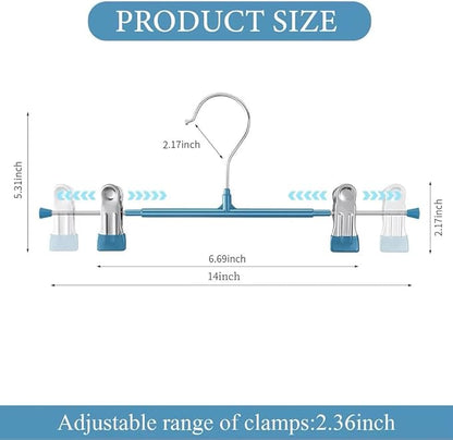 14Inch 50PACK Pants Hangers with Clips Adjustable Skirt Hangers for Women Metal Non-Slip Trousers Hanger Heavy Duty Space Saving Clothes Hanger for Shorts,Jeans,Blue