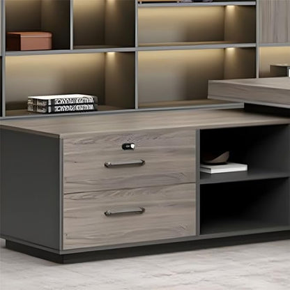 NIUYAO L-Shape Executive Desk Computer Desk with 2-Drawers Modern Writing Table Storage Shelves Work Desk PC Table Home Office Study Desk Without Chair -87" L x 63" W x 29.5" H