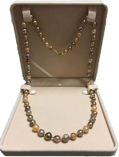 Jewelry Set Velvet Box Necklace Earring Ring Necklace Bracelet Gift Display Case Wedding Jewelry Storage Holder (Beige for Long Pearl Chain)