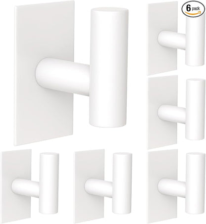 VAEHOLD Wall Towel Hooks, Heavy Duty Sticky Holder Waterproof Towel Hooks for Hanging Coat, Clothes, Closet Hook Wall Mount for Kitchen (White, 6 Pack)