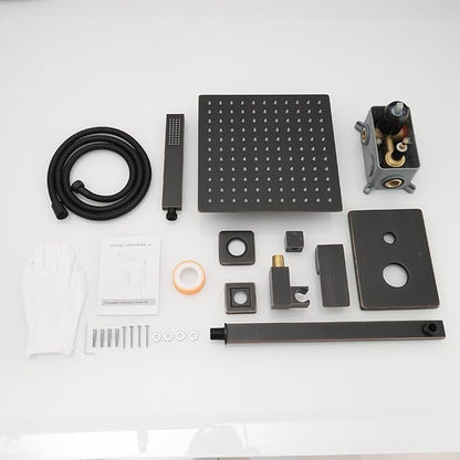 Oil Rubbed Bronze Shower System YCAIKOI Wall Mount Shower Faucet Set for Bathroom 10 Inch High Pressure Luxury Shower Head with Handheld, Rough-in Valve Body and Trim Included