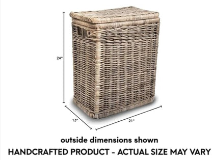 The Basket Lady Narrow Kubu Wicker Rectangular Laundry Hamper, 21 in L x 13 in W x 24 in H, Serene Grey